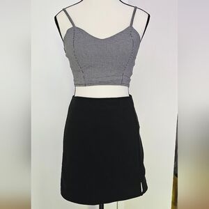Black and White Striped Crop Top and Black Skirt Set
